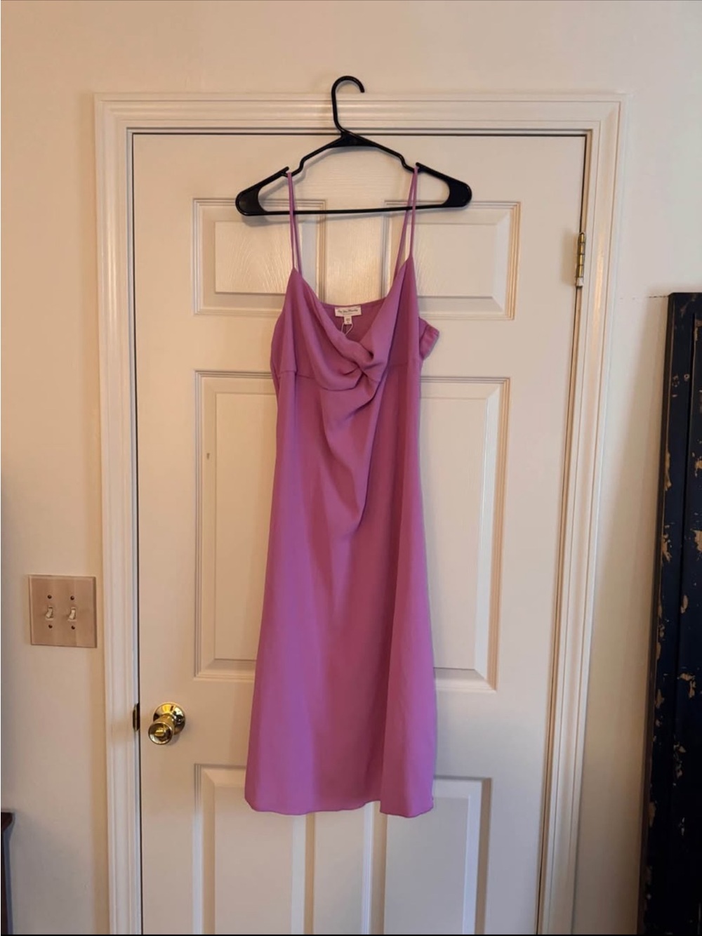 See You Monday Lavender Slip Midi Dress with Draped Neckline